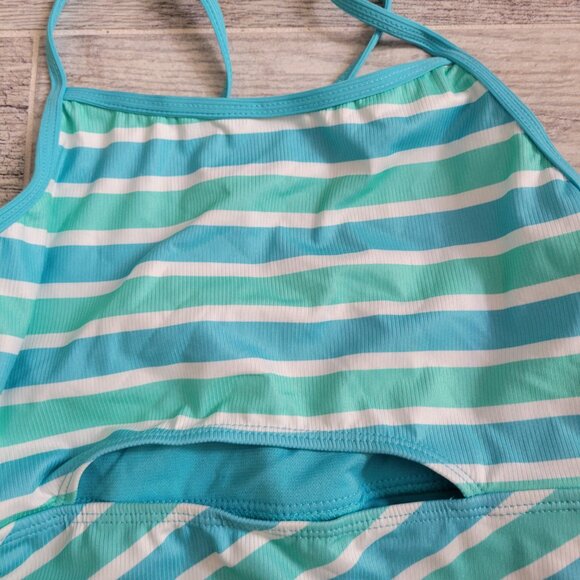 Hurley Swim Suit Girl's 10/12 One Piece Blue/Green Striped Swimwear NWT - Picture 2 of 4